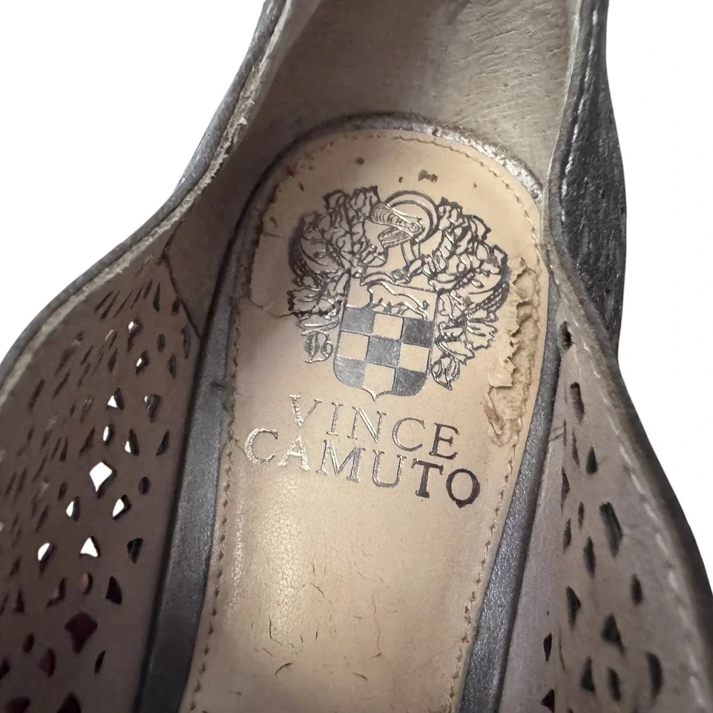 Vince Camuto Metallic Pewter Perforated Leather Studded Oxfords Shoes Womens